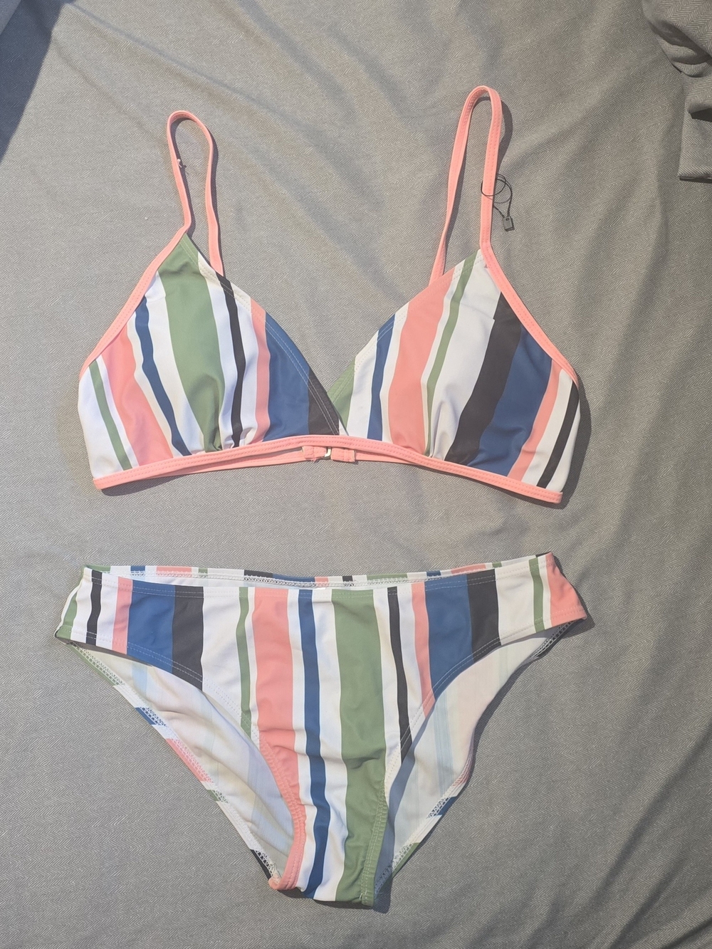 Cupshe Multicolor Vertical Stripe Bikini with Coral Trim